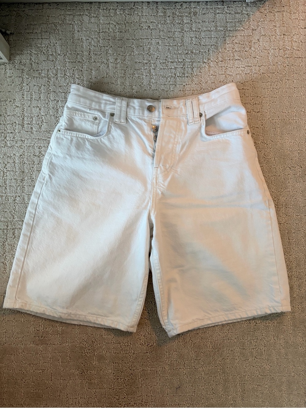 We The Free White Denim Bermuda Shorts